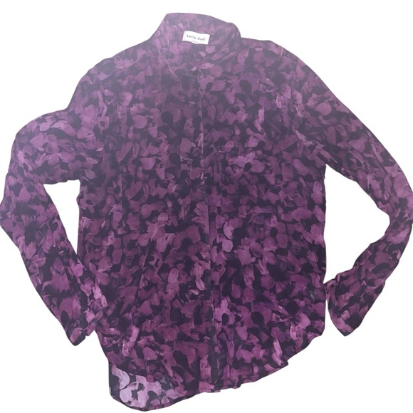 Bella Dahl Button Down Hipster Top in Berry Floral Print - Picture 2 of 4